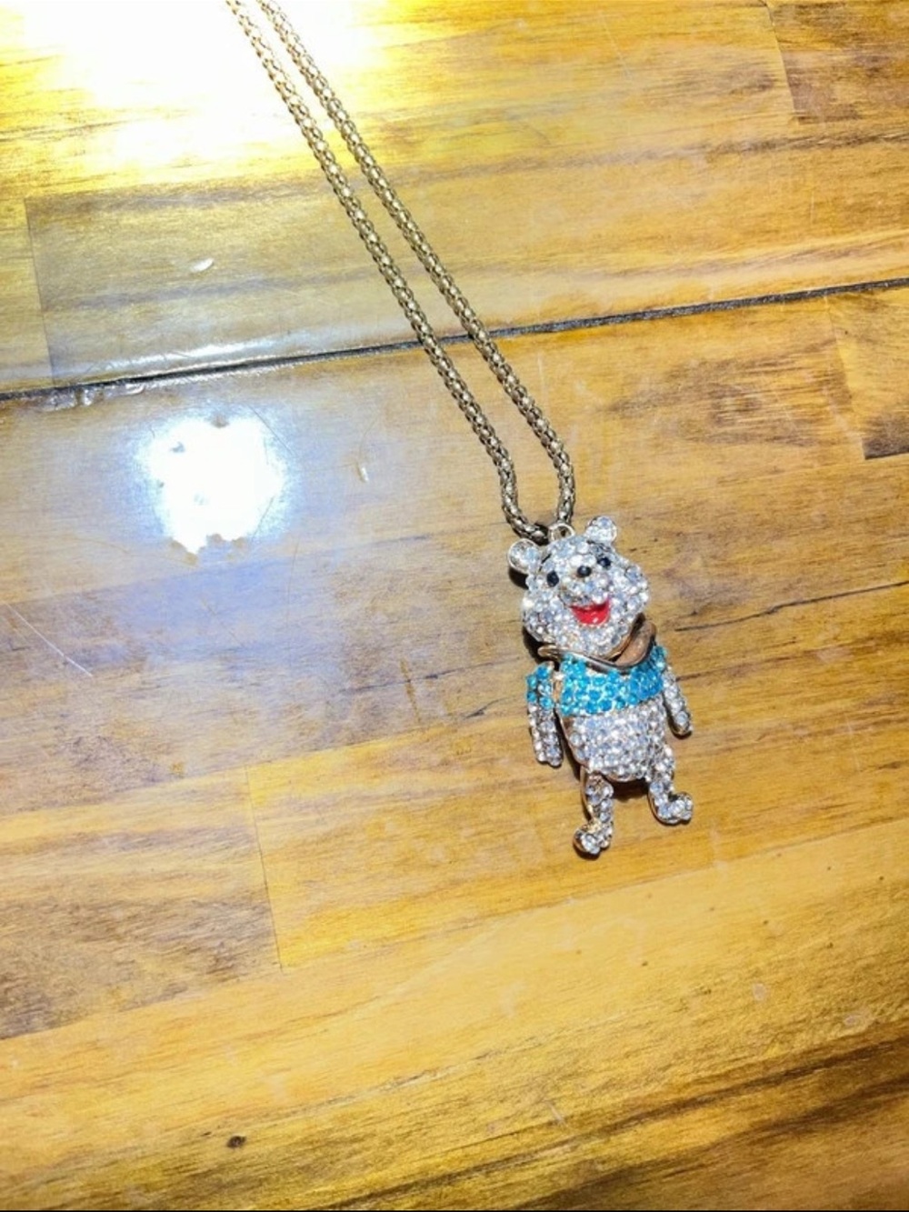 Disney Crystal Bear Pendant Necklace in Silver and Blue